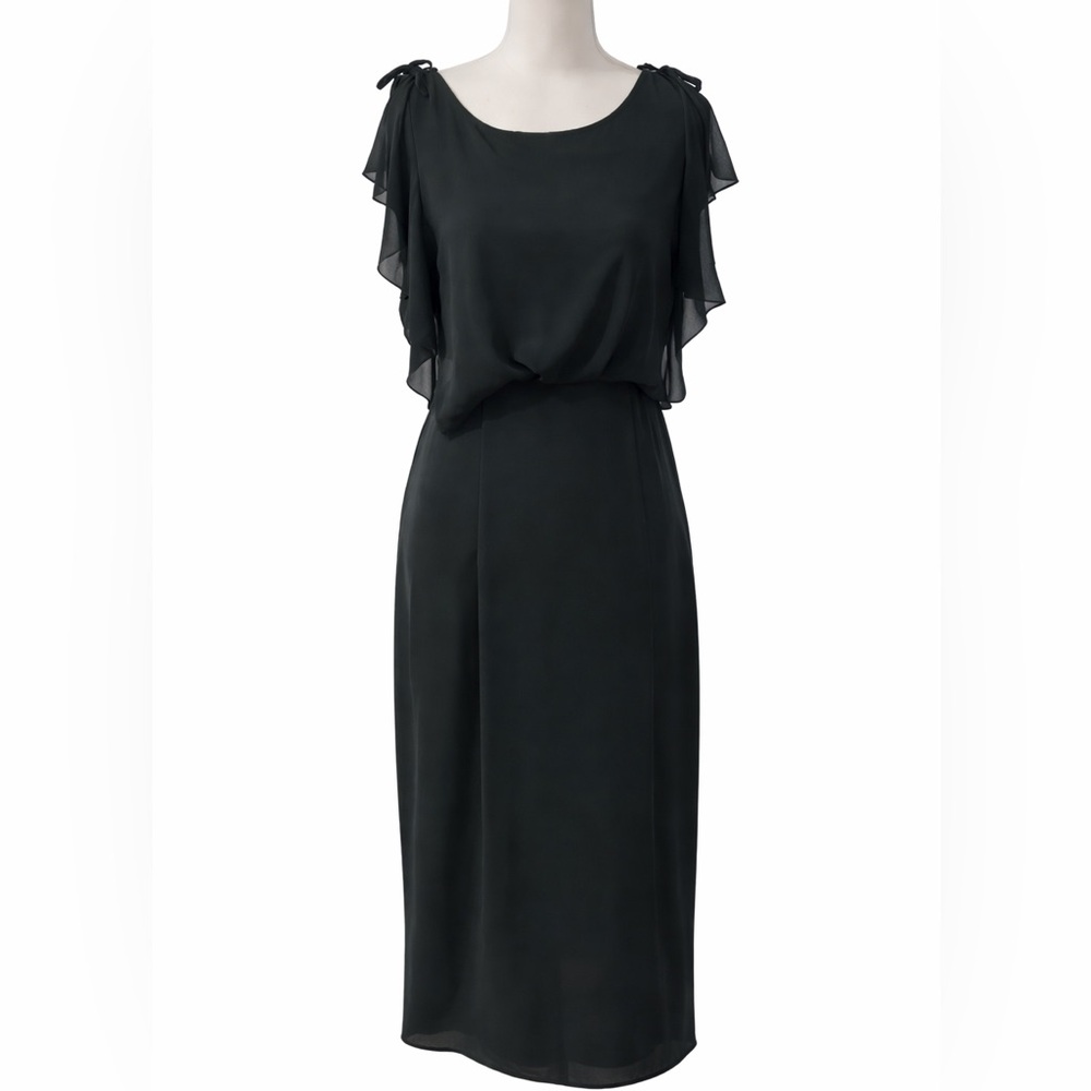 💚 La Babite Hunter Green Chiffon Maxi Dress Flutter Sleeves Size 8 160/38